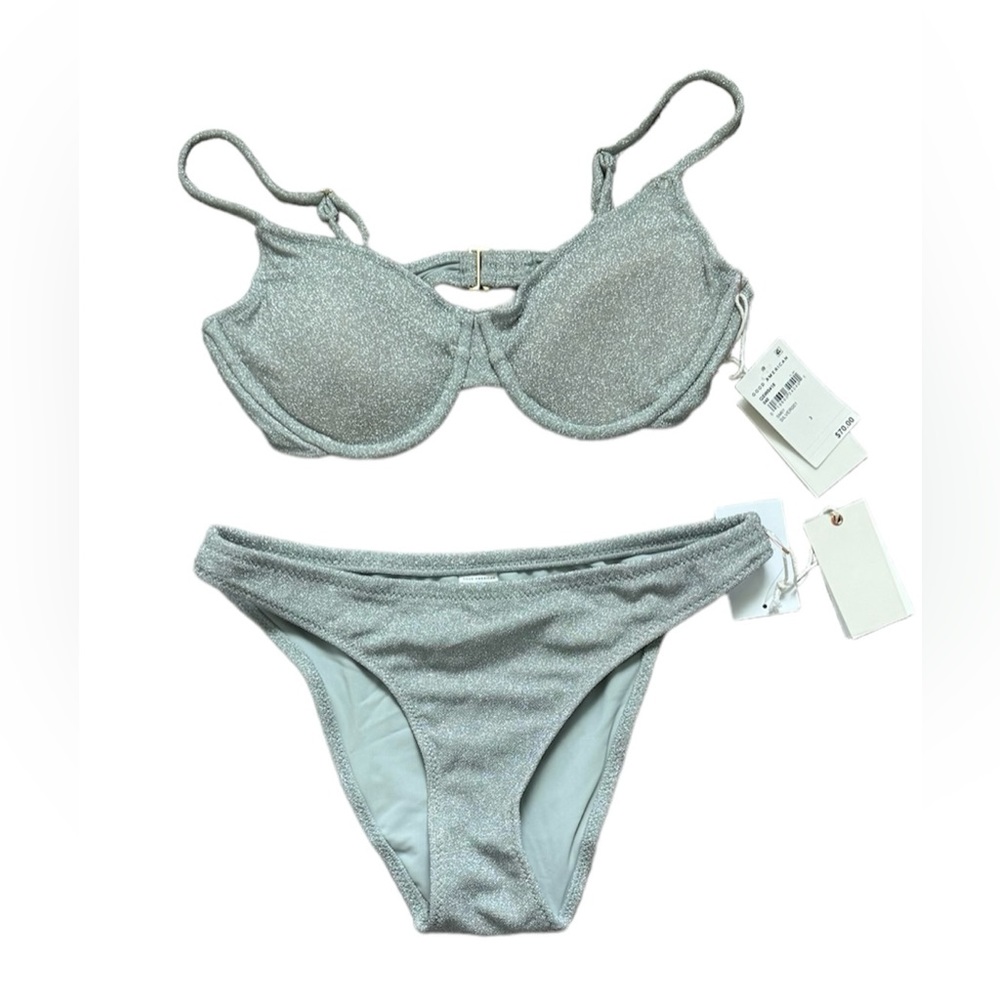 Good American Silver Sparkle Bikini Set New